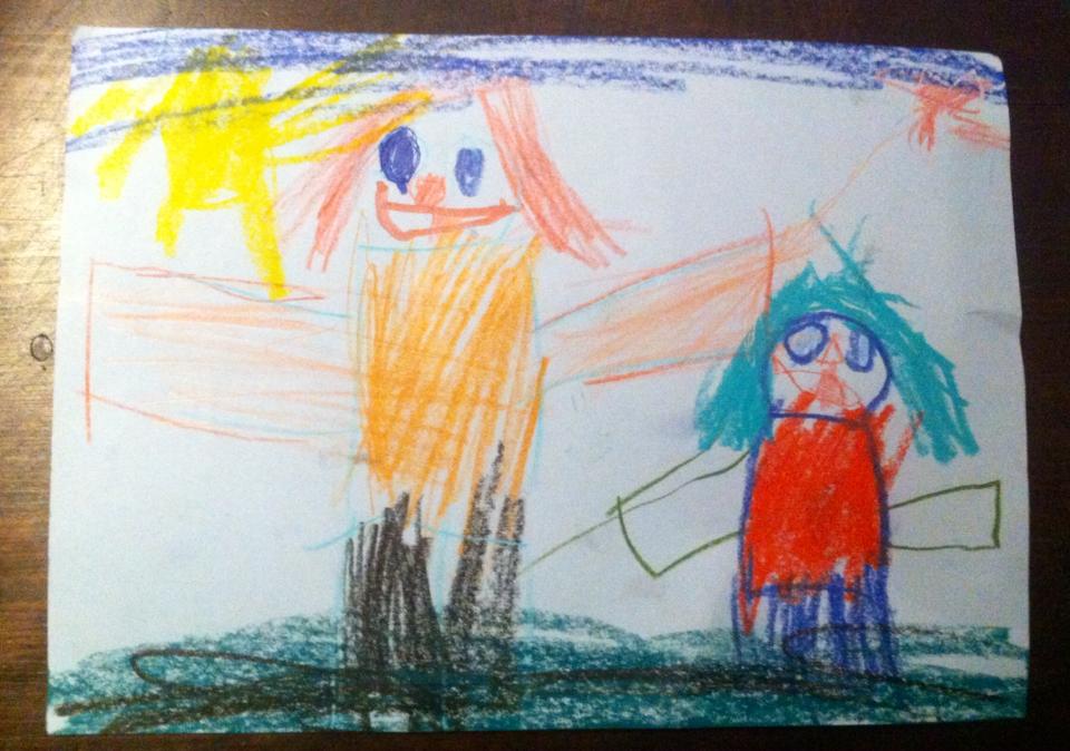 Children's drawing of mother and child