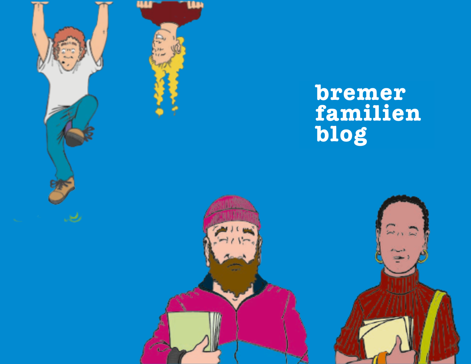 Logo d'un blog familial mettant en scène deux enfants et deux travailleurs sociaux