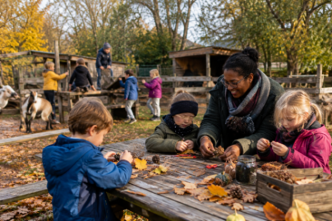 Basteln bei einem Ferienangebot im Herbst